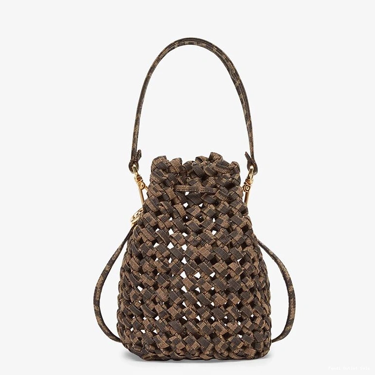 Affordable Fabric Bag Coffee Fendi Tresor In Mon Bucket Mini Interlace 0819
